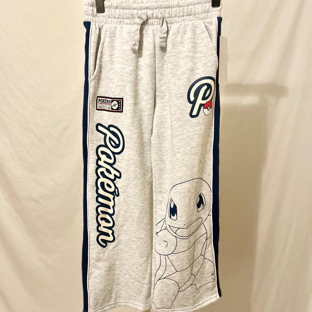 Pokemon Squirtle Kids Wide Leg Fleece Sweatpants Gray Navy Blue Size Medium MD